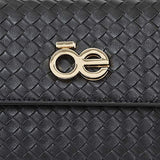 Cloe Knitted-like Briefcase bag with Floral Print Scarf in Black Color