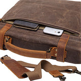 Men Messenger Bag Crazy Horse Leather Waxed Canvas Crossbody Khaki