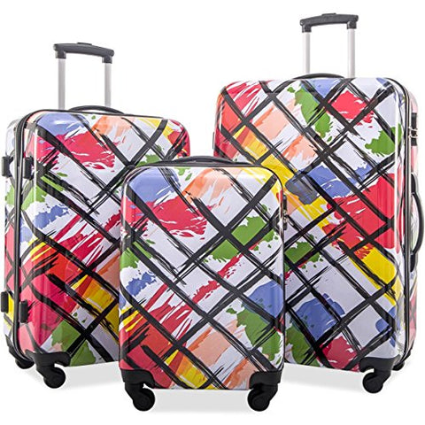 Flieks Graphic Print Luggage Set 3 Piece ABS + PC Spinner Travel Suitcase (Watercolor Painting)