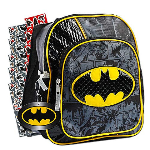 DC Comics Justice League Batman Backpack for Boys Toddlers Kids ~ Deluxe 12 Inch Batman Preschool Toddler Backpack with Detachable Cape and Stickers (Batman School Supplies)