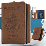 Passport Holder Cover Wallet Case - DESERTI BRANDS Leather RFID Blocking For Women Men - Brown