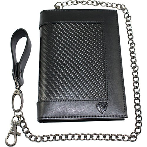 Carbon Fiber RFID Blocking Anti-Theft Passport Wallet w/Removable Chain