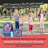 LOL Girl’s 4 Piece Backpack Set, Sequined School Bag with Front Panel and Mesh Pockets, Insulated Lunch Bag, with Water Bottle and Squish Ball Dangle, Purple and Teal