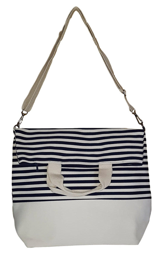 Messenger Style Inspired Stripe Beach Tote Bag (Navy Stripe)