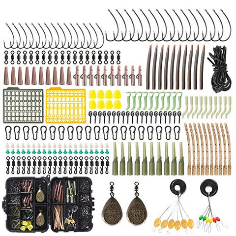 LIZHOUMIL 217/252pcs Carp Fishing Tackle Box Anti Tangle Sleeve line aligner Bait Screw Stoper carp Hook carp Sinker T0514-217 Pieces Without Corn