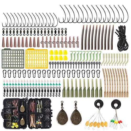 LIZHOUMIL 217/252pcs Carp Fishing Tackle Box Anti Tangle Sleeve line aligner Bait Screw Stoper carp Hook carp Sinker T0514-217 Pieces Without Corn
