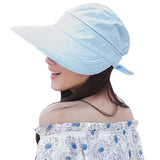 Womens 2in1 Wide Brim Summer Folding Anti-UV Golf Tennis Sun Visor Cap Beach Hat,Blue,One Size