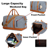 BLUBOON Weekender Overnight Bag Travel Women Ladies Canvas Duffle Tote Bags PU Trim (Blue stripe)