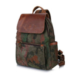 Rucksack, Canvas Bag With Crazy Horse Leather Retro Backpack, Tide Bag Camouflage Backpack, Size: 21 28 10cm, blue