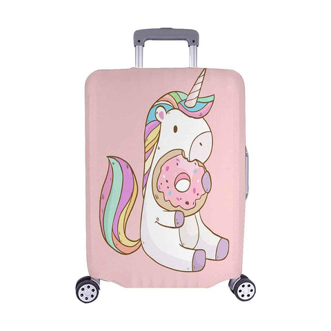 InterestPrint Cute Cartoon Unicorn Eating Donuts Travel Luggage Cover Suitcase Baggage Protector Fits 22"-25" Suitcase