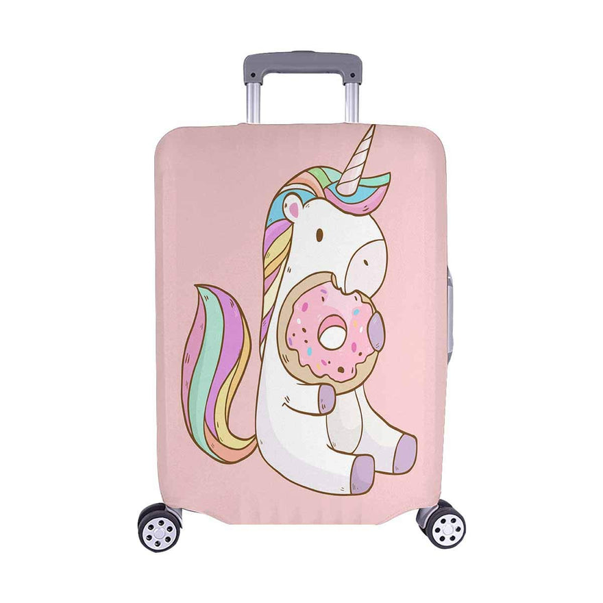 InterestPrint Cute Cartoon Unicorn Eating Donuts Travel Luggage Cover Suitcase Baggage Protector Fits 22"-25" Suitcase