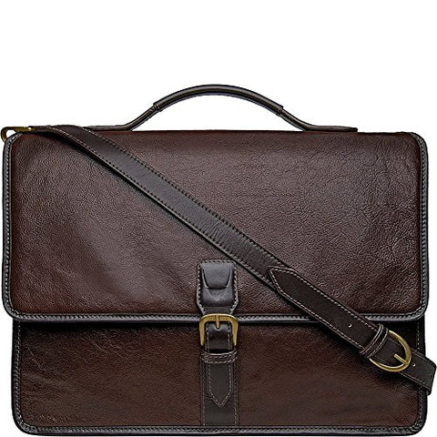 Hidesign Harrison Buffalo Leather Laptop Briefcase, Brown