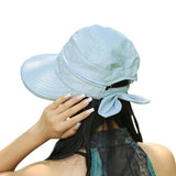 Womens 2in1 Wide Brim Summer Folding Anti-UV Golf Tennis Sun Visor Cap Beach Hat,Blue,One Size