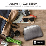 Compact Travel Pillow Made with Shredded Memory Foam and Super Soft Fleece Fabric for Ultimate Comfort in Travel. Patented Design Rolls and Compacts Small for Travel.