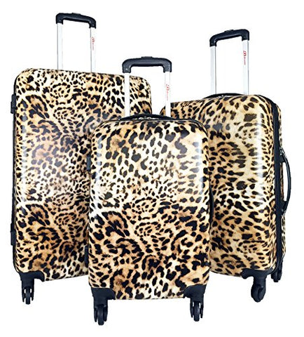 3Pc Luggage Set Hardside Rolling 4Wheel Spinner Carryon Travel Case Poly Leopard