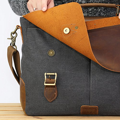 WOWBOX 15.6 Inch Messenger Bag for Mens Vintage Canvas Leather Laptop ...