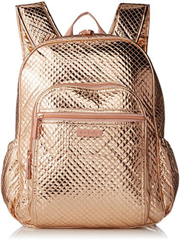 Vera Bradley Iconic Campus Backpack, Foiled Cotton, Rose Gold Shimmer