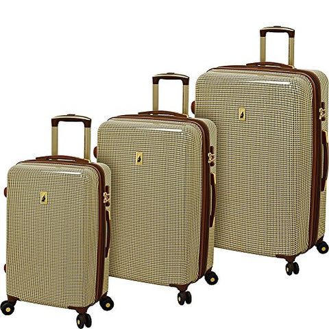 London Fog Cambridge 3 Piece Hardside Spinner Set (Olive Houndstooth)