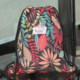 Alpaca Go Drawstring Bag Water Resistant Floral Leaf Lightweight Gym Sackpack for Hiking Yoga Gym Swimming Travel Beach (B - Black)
