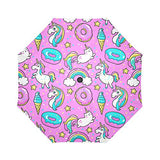 InterestPrint Funny Unicorns,Donuts Rainbow Windproof Auto Open And Close Foldable Umbrella,