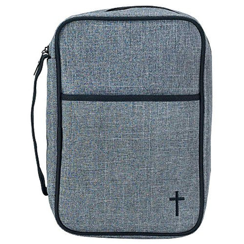 Gray And Black 7.8 X 10 Reinforced Polyester Thinline Bible Cover Case With Handle