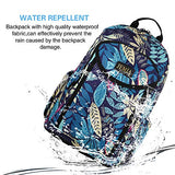 JEMIA Blue Leaves Style Backpack with Multi Compartments and Laptop Pocket Holder