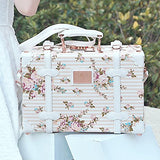Unitravel Vintage Suitcase PU Leather Small Floral Box with Straps Carry on 12"