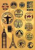T&B 2PCS Multi Countries Retro Vintage Landmark Monument Travel Airline Plane Patterns Stickers