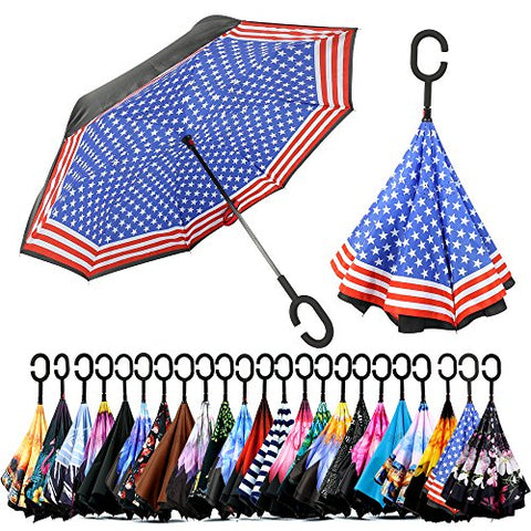 Spar. Saa Double Layer Inverted Umbrella With C-Shaped Handle, Anti-Uv Waterproof Windproof