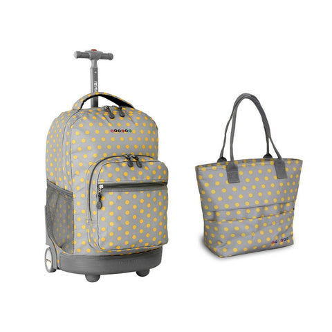 J World Sunrise Roller Backpack Back Pack and Lola Lunch Bag Bundle Set, Candy Buttons