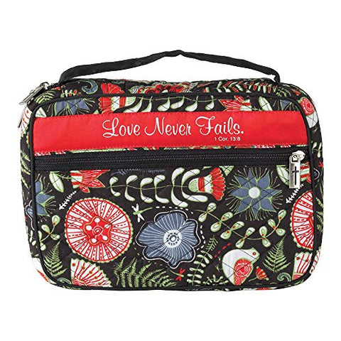 Love Never Fails Floral 7.5 x 10.5 Quilted Cotton Thinline Bible Cover Case