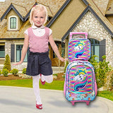 4PCS Rolling Backpack for Girls, Wheeled Kids Unicorn Bookbag