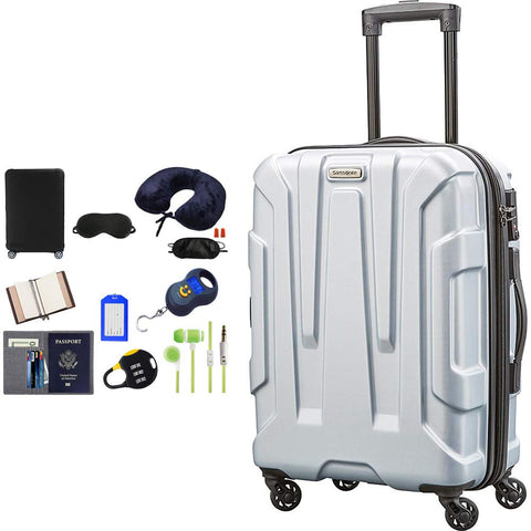 Samsonite 102689-1776 Centric Hardside 24 Inch Luggage - Silver Blue Bundle w/Deco Gear Luggage Accessory Kit (10 Item)