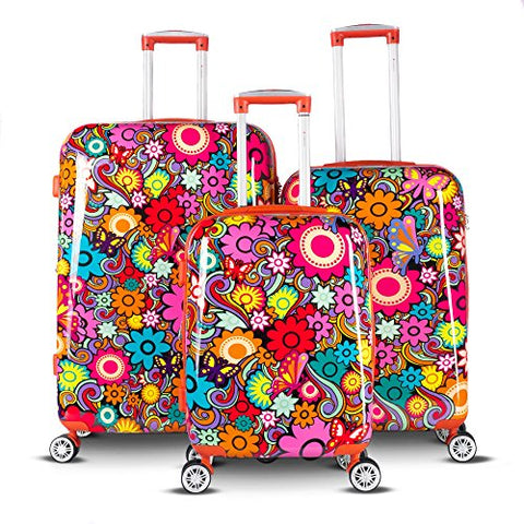 Gabbiano Floral 3 Piece Hardside Expandable Spinner Luggage Set (Retro Floral)