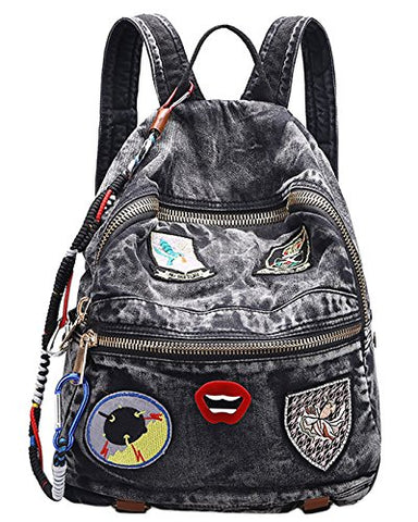 Saierlong Women'S And Girl'S Denim Hiking Daypacks Jeans Satchel Travel Backpack (Black)