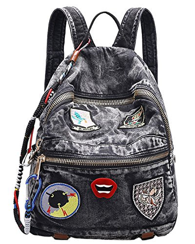 Saierlong Women'S And Girl'S Denim Hiking Daypacks Jeans Satchel Travel Backpack (Black)