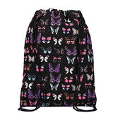 Cotton Canvas Waterproof Printed Drawstring Gym Work Backpack Rucksack (Butterfly Black)