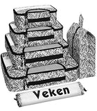 Veken 6 Set Packing Cubes, Travel Luggage Organizers with Laundry Bag & Shoe Bag (Black Leaf)