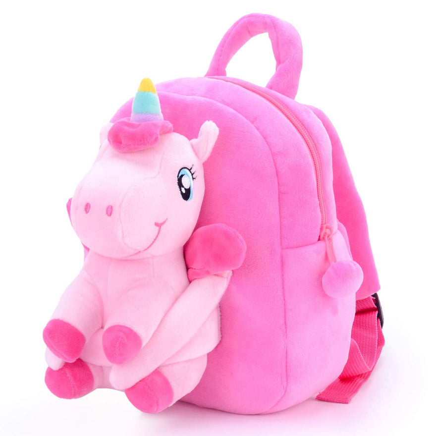 Gloveleya Unicorn Backpack for Girls Kids Backpack Plush Toy Gifts Removable Doll for Kids Baby Napkins Snack Brushes Bag Pink 9 Inches