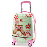 Lttxin cute kids suitcase pull along girls travelling with 4 wheel hard shell 18 inch for girl owl