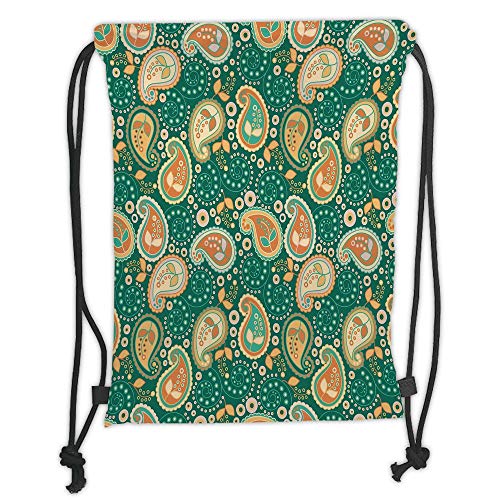 Custom Printed Drawstring Sack Backpacks Bags,Ethnic,Ethnic Paisley Leaves with Arabesque Folkloric