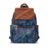 Rucksack, Canvas Bag With Crazy Horse Leather Retro Backpack, Tide Bag Camouflage Backpack, Size: 21 28 10cm, blue