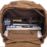 KAUKKO Retro Canvas Schoolbag Casual Satchel Backpack Multi-Functional Rucksack (Khaki)