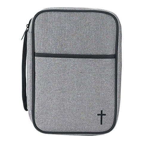 Black And Gray 7.5 X 9.5 Reinforced Polyester Thinline Bible Cover Case With Handle