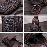 Sealinf Mens Crocodile Embossed Leather Chest Crossbody Bag Travel Sling Bag (Deep Brown)