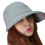 Womens 2in1 Wide Brim Summer Folding Anti-UV Golf Tennis Sun Visor Cap Beach Hat, Grey, OS