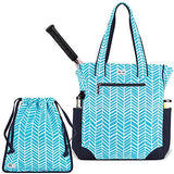 Ame & Lulu Emerson Women's Tennis Tote with Matching Drawstring Shoe Bag, Surf