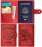 Villini - Leather RFID Blocking US Passport Holder Cover ID Card Wallet - Travel Case (Red Vintage)