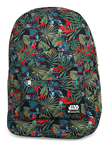 Loungefly Star Wars Boba Fett Bright Leaves Print Laptop Backpack (Green(Grn)) STBK0058