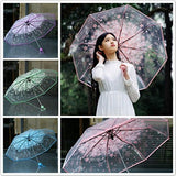 AutumnFall Clear Anti-UV Sun/Rain Umbrella Cherry Sakura 3 Fold Umbrella Handheld (Pink)